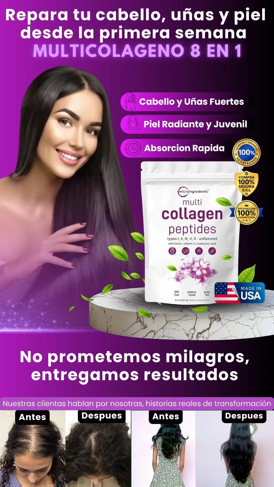 Multicolágeno 8 en 1 | Detén la caída del cabello y repara tus uñas