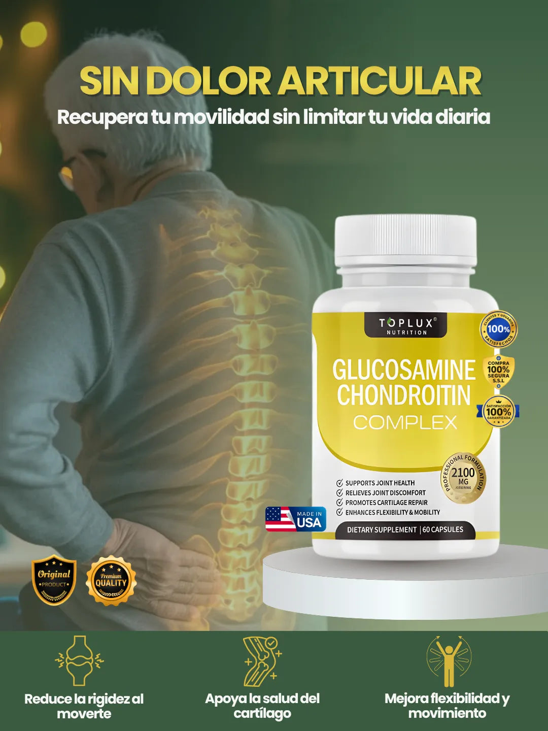 Glucosamine Chondroitin | Alivia el Dolor Articular, Rigidez y Crujidos