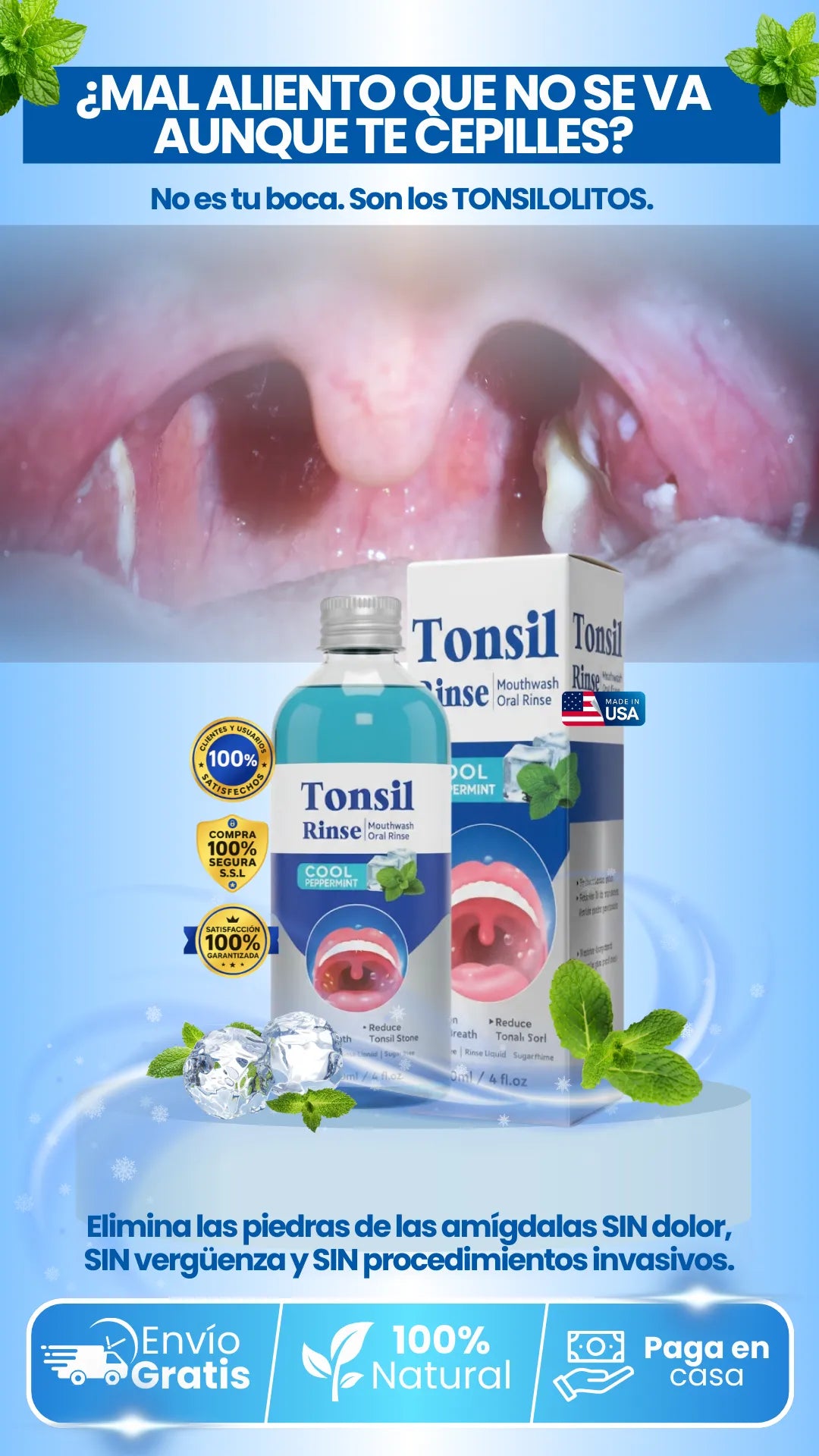 Tonsil Rinse | Enjuague medicado, Elimina los cálculos de las amígdalas sin dolor