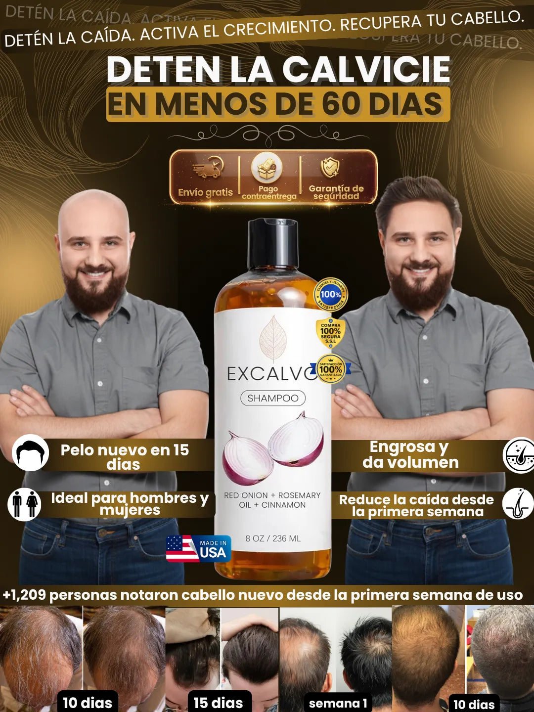 Shampoo Excalvo | Frena totalmente a la calvicie y caída severa