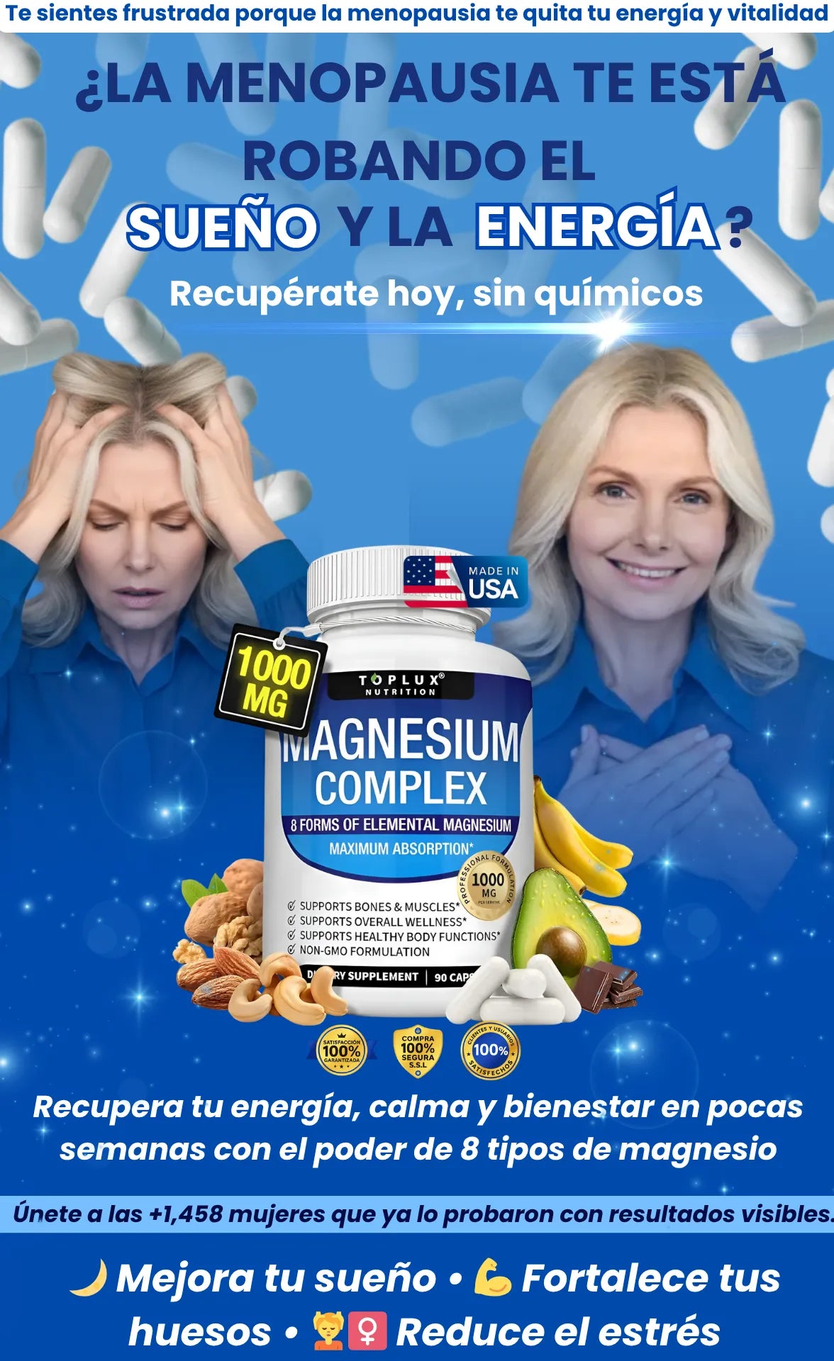 Magnesio 8 en 1 | No más insomnio, calores o mal humor de la menopausia